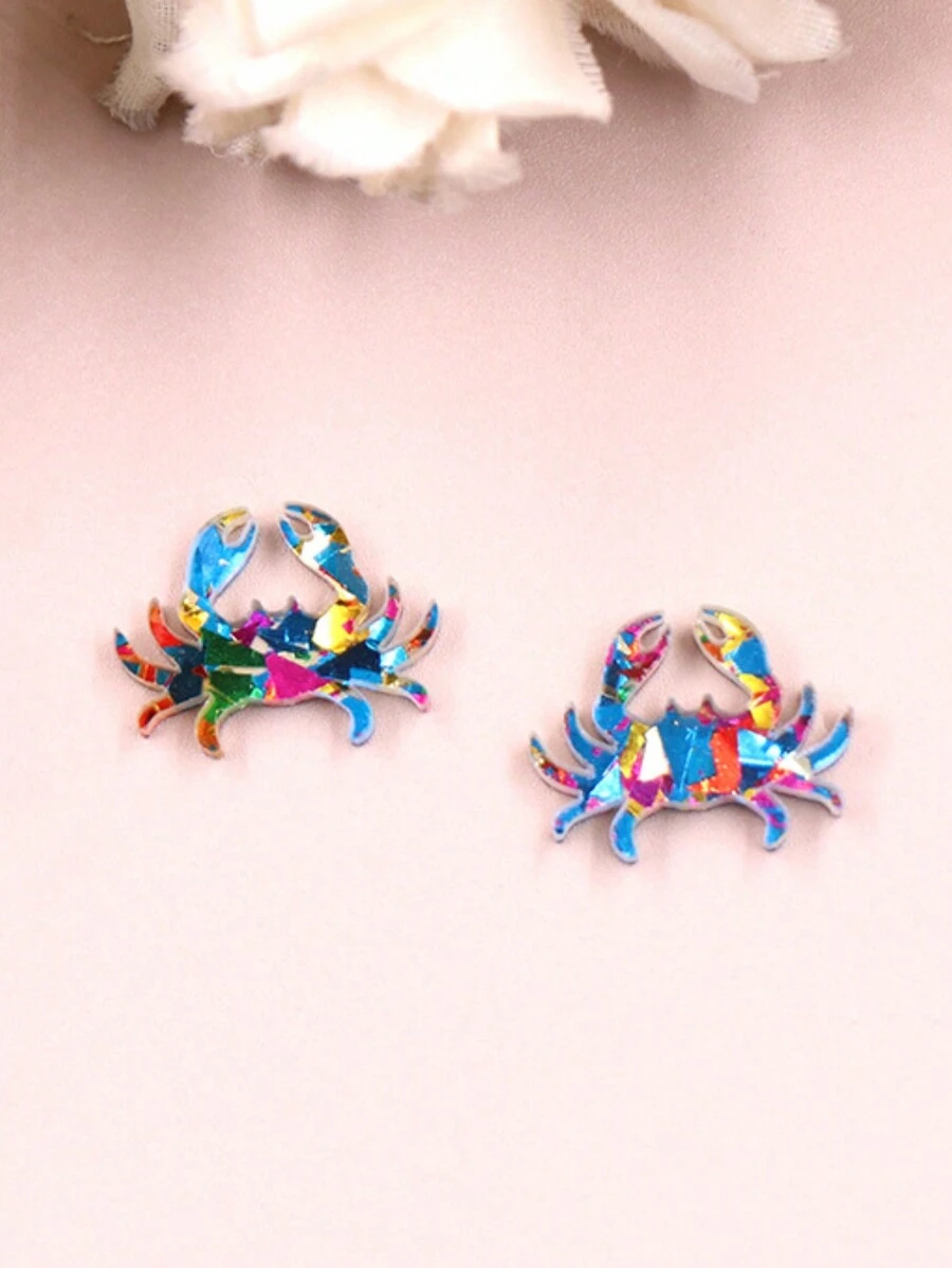 1對時尚可愛的螃蟹形有機玻璃耳環,適用於女性珠寶飾品