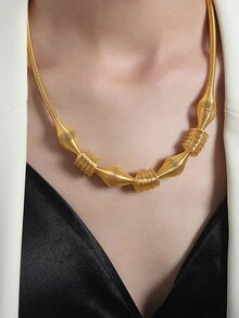 1pc European And American Exaggerated Spring Design Geometric Shape Necklace, Golden Stainless Steel Link Collar - P1778 - View 4