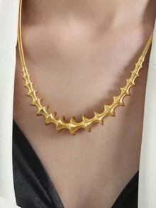 1pc European And American Exaggerated Spring Design Geometric Shape Necklace, Golden Stainless Steel Link Collar - P1778 - View 3