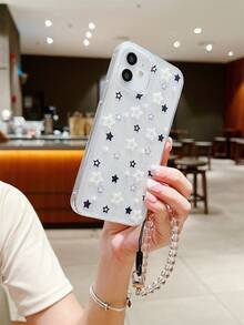 1入高清防摔大圓點、珍珠和星星裝飾的透明手機殼，帶手帶，適用於iPhone和Samsung - 無色 - 查看 3
