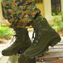 1双男士工作鞋，高帮户外鞋，包括军靴、雪地靴、沙漠靴、靴子、登山靴、厚实保暖高帮登山鞋，适合户外活动和训练 - 軍綠色 - 查看 3