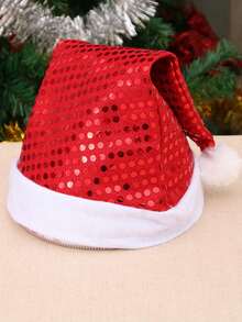 1頂女士聖誕帽,亮片裝飾聖誕老人帽節日派對服飾配件