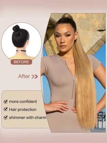 Long Straight pony tails hair extensions 24inch 32 Inch Synthetic Hairpiece hair patch Dark Brown Wrap Around Hair Extension