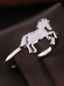 1入奢華幾何優雅馬形戒指,適用於女性婚禮、訂婚派對首飾配飾 - 銀色 - 查看 4