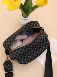 欧美复古风波点菱格印花枕头包时尚潮流多层收纳小方包儿童斜跨包 - 黑色 - 查看 6