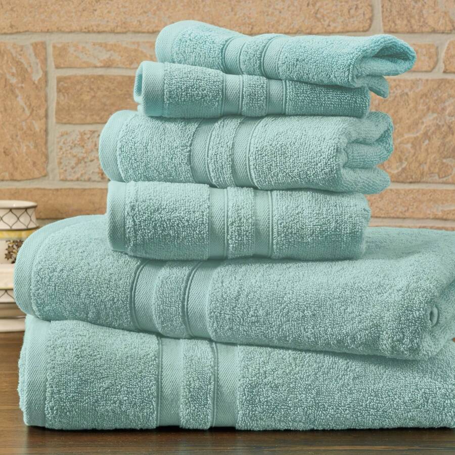 Bibb Home 6 Piece Egyptian Cotton Towel Set - Solid Aqua - View 1