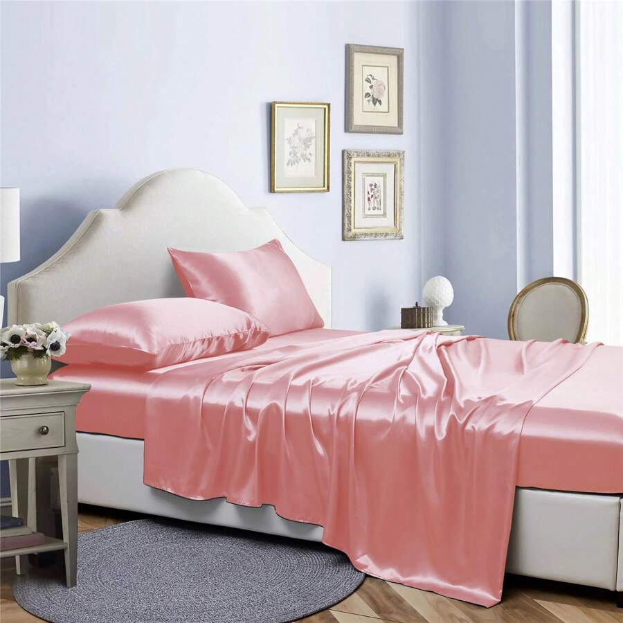 Bibb Home Silky Satin 4 Piece Sheet Set - 臉紅 - 查看 1