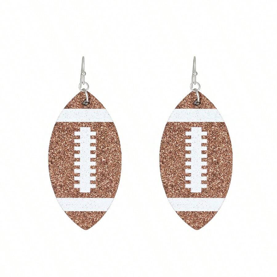 1對獨特足球主題閃爍亮片和皮革耳釘,創意運動風格女士珠寶