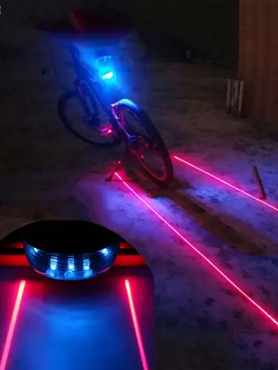 1pc Blue Parallel Lines Bike Tail Light With 5 Leds, Quick Flashing, 7 Modes Warning Light, Cycling Gear