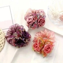 1 Miếng Lụa Dây buộc tóc ruột già Dây buộc tóc Màu hồng - Hồng - Xem 3