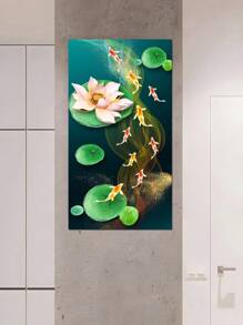 1張復古帆布牆藝,中式紅色錦鯉好運魚油畫海報,適用於牆面裝飾