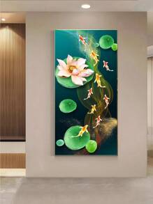 1張復古帆布牆藝,中式紅色錦鯉好運魚油畫海報,適用於牆面裝飾