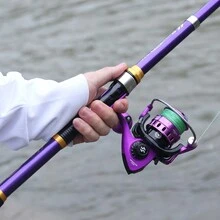 Sougayilang伸缩式鱼竿和纺车轮套装 1.8-3.3米 便携式超轻碳纤维鱼竿和1000-5000系列 5.2:1齿轮比渔轮套装 钓鱼用具 - 紫色 - 查看 9