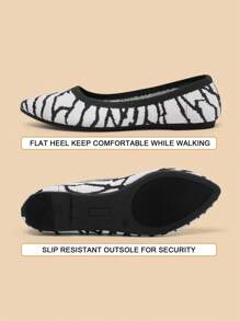 Women Comfort Flats Round Toe Ballet Flats Slip On Walking Flat Shoes - 黑與白 - 查看 5