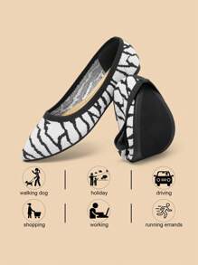 Women Comfort Flats Round Toe Ballet Flats Slip On Walking Flat Shoes - 黑與白 - 查看 1