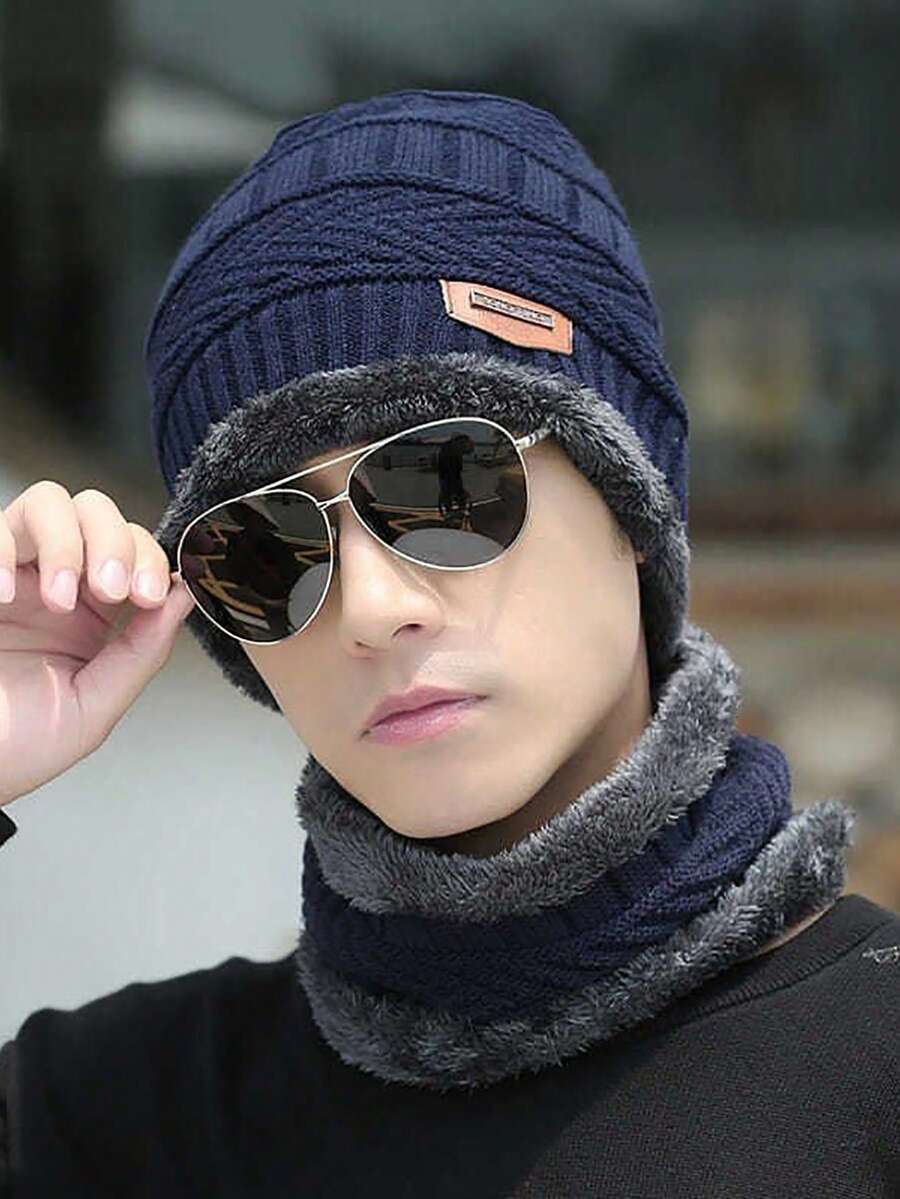 1 pcs Lined Infinity Scarf Hat Gloves Set Winter Thickened Warm Neck