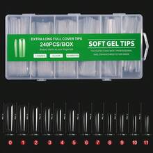 240入組透明亮面方形指甲貼片,不同造型長款尖形亮面膠指甲貼片,半覆蓋式假指甲,適用於沙龍和diy法式abs指甲貼片 - 無色 - 查看 1