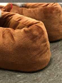 男女冬季加厚底家居拖鞋，閉趾防滑棕色卡通可愛拖鞋 - 巧克力棕 - 查看 5