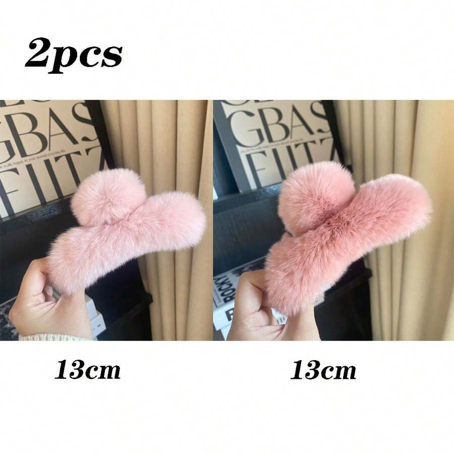 2入組大號絨面雙球髮夾,適合日常使用 - 彩色 - 查看 1