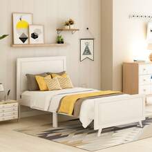 Wood Platform Bed Twin Bed Frame Mattress Foundation Sleigh Bed with Headboard/Footboard/Wood Slat Support,No Box Spring Needed - White - View 7