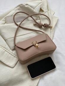 時尚純色復古長棍包簡約腋下/單肩女包 - 卡其色 - 查看 5