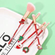 5 pièces Ensemble de pinceaux de maquillage en poils synthétiques avec motif sapin de Noël et Père Noël, cadeau de fête et de nouvel an, outils de beauté, set de pinceaux, kit de pinceaux de maquillage, set de maquillage complet, set de pinceaux de maquillage, kit de maquillage complet, kit de pinceaux, set de pinceaux de maquillage, set cadeau de maquillage, set - Rouge - Voir 3