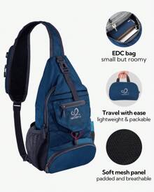 WATERFLY Packable Small Crossbody Sling Backpack Men Women Foldable Shoulder Chest Bag Daypack For Hiking Traveling - Blue - View 4