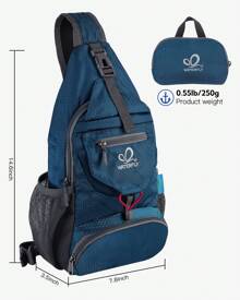 WATERFLY Packable Small Crossbody Sling Backpack Men Women Foldable Shoulder Chest Bag Daypack For Hiking Traveling - Blue - View 3