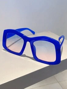 1 副女士加大码果冻色时尚眼镜，超大镜框渐变镜片，适合夏季海滩度假、户外、旅行 - 藍色 - 查看 3