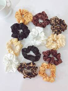 Elegant 12pcs Women's Leopard Big Bow Hair Ties Set Elastic Hair Ties Soft Cloth Hair Rope, Simple Design For Daily Use - Multicolor - View 5
