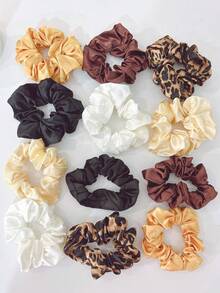 Elegant 12pcs Women's Leopard Big Bow Hair Ties Set Elastic Hair Ties Soft Cloth Hair Rope, Simple Design For Daily Use - Multicolor - View 2