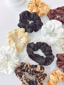 Elegant 12pcs Women's Leopard Big Bow Hair Ties Set Elastic Hair Ties Soft Cloth Hair Rope, Simple Design For Daily Use - Multicolor - View 6