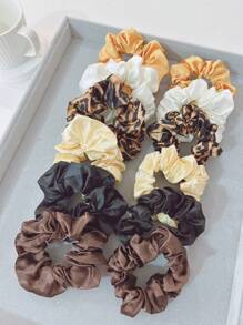 Elegant 12pcs Women's Leopard Big Bow Hair Ties Set Elastic Hair Ties Soft Cloth Hair Rope, Simple Design For Daily Use - Multicolor - View 1