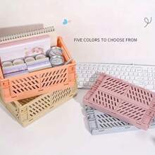 1pc Foldable Desktop Storage Box For Stationery, Office Supplies, School Supplies - Multicolor - View 10