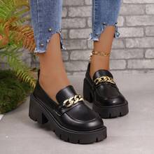 秋季女性增高厚底鞋,黑色乾邑皮質休閒或精緻外觀露腳鞋 - 黑色 - 查看 4