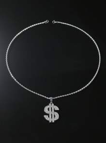 1pc Full Rhinestone Dollar Sign Pendant Male Hip Hop Style Personalized Necklace - Silver - View 10