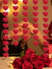 1pc Valentine's Day Decoration Non-woven Heart Shaped Door Curtain With Tassel, Festival Decor Ribbon Wedding Hanging Ornament Pendant - Red - View 1