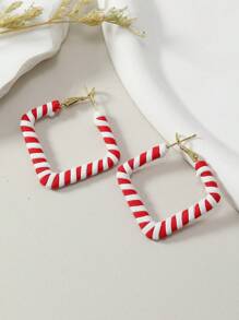 1 Pair Of Bohemian-style Red & White Stripe Leather Handmade Woven C-shaped Minimalist Diamond Earrings For Women, Suitable For Daily Wear - Red and White - View 1
