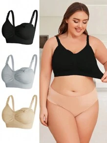 3pcs Women Maternity Nursing Bra, Soft Non-Underwire Lift & Support Plus Size Breastfeeding Bras - Multicolor - View 3