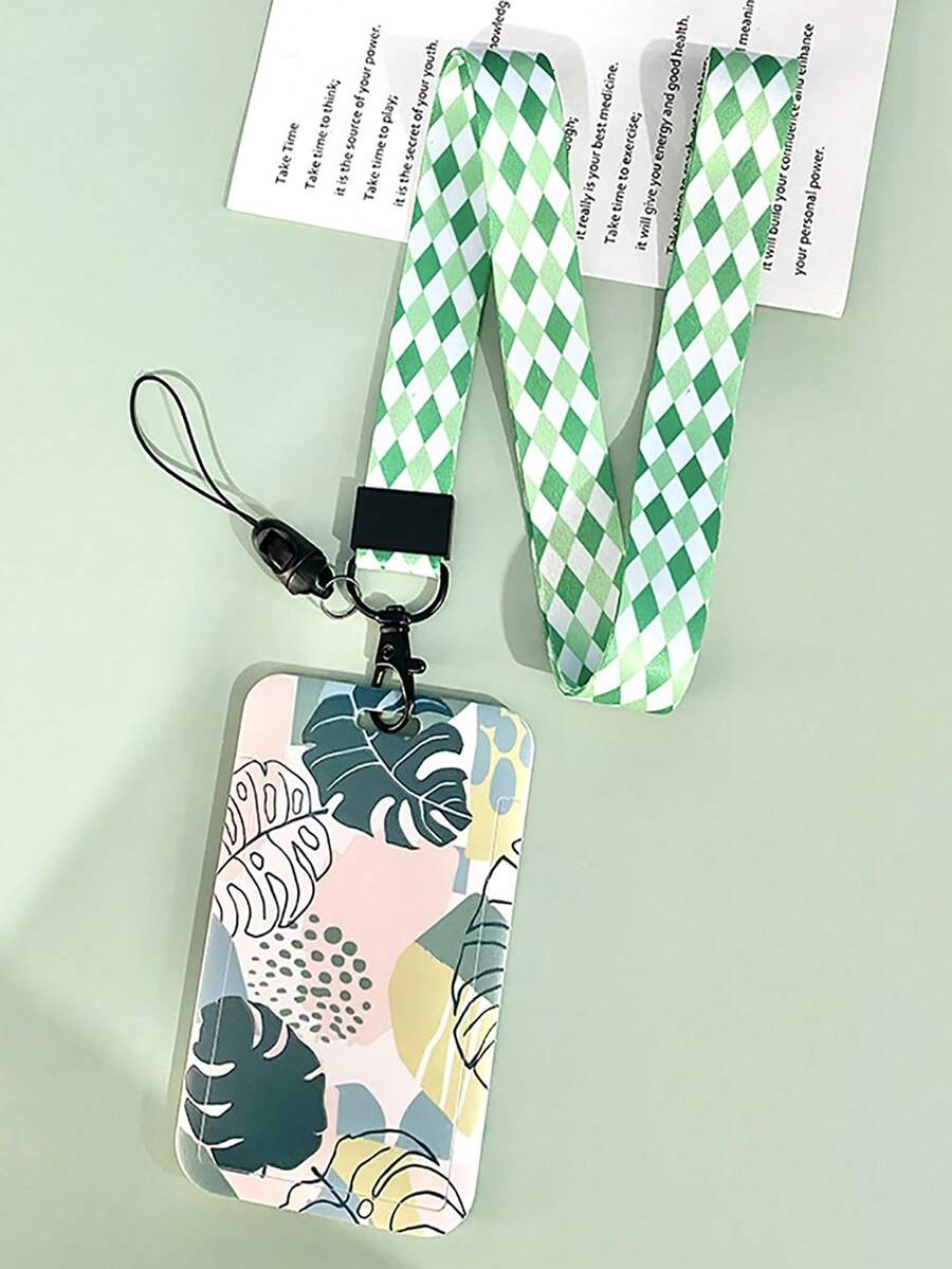 1入綠色植物公交地鐵學生證保護套,幼兒園轉學證遊戲卡保護套,附掛繩