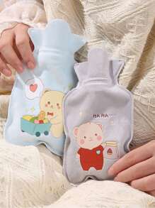 1pc Grey Cartoon Pattern Hot Water Bag, Cute Pvc Hand Warmer, For Warm Therapy - Grey - View 1