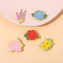 5入組女性合金花卉設計胸針套裝,適用於衣服、包包、徽章和日常服裝