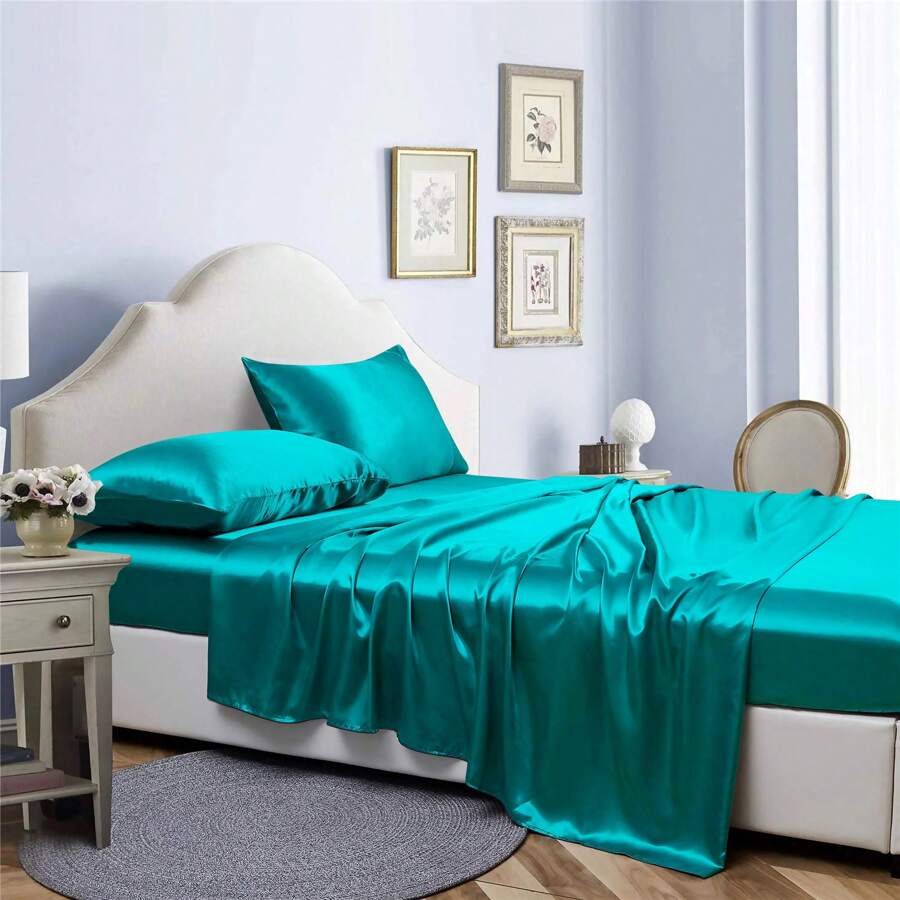 Bibb Home Silky Satin 4 Piece Sheet Set - 水鴨藍 - 查看 1