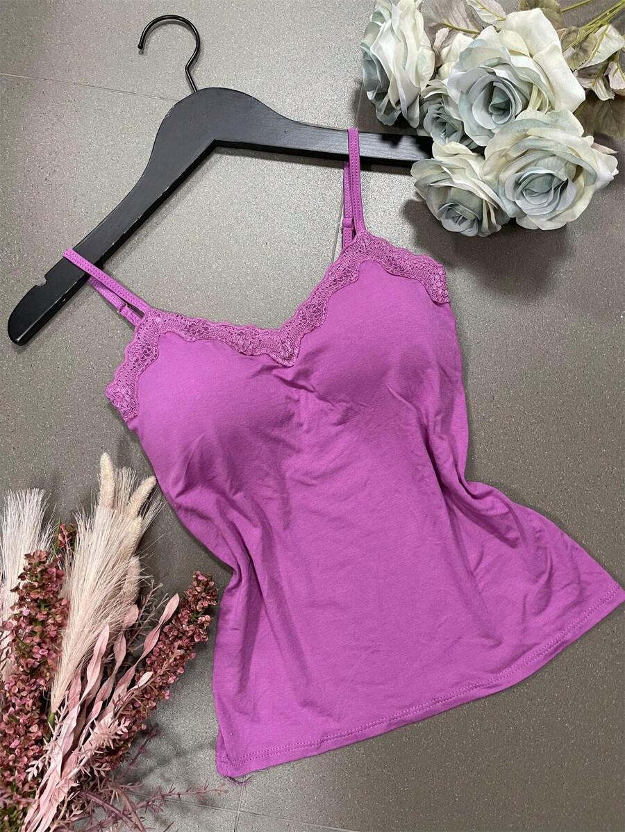Camiseta Sin Mangas Básica De Tela Viscolycra Con Copas Bonitas - Púrpura malva - Ver 1