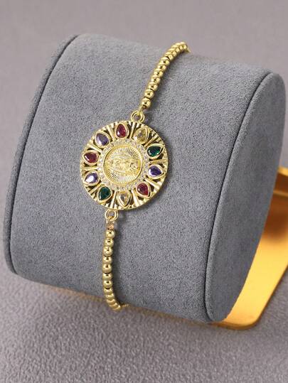 1條歐美風格鍍銅彩色方形鋯石拉鏈手鍊