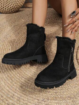 Women's Matte Short Boots, Flat Heel, Warm Snow Boots, Non-slip