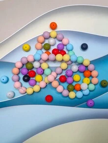 60入組15mm黃色圓形矽膠珠頸鍊、手鍊、diy工藝製作套件-散裝矽膠彩色珠子-珠寶製作矽膠珠