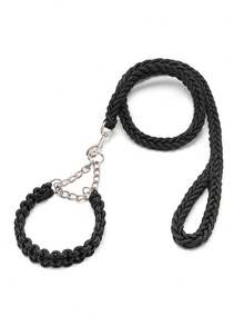 1set Heavy Duty Adjustable Nylon Leash + Collar For Small/medium Pet, Durable Traction Rope Set - Black - View 4