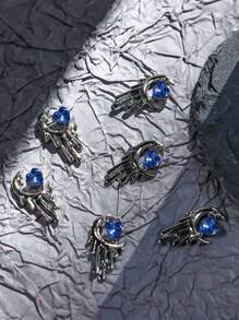 10件裝哥德式暗黑系心形月亮藍鑽指甲藝術合金飾品經典復古指甲配件 - 藍色 - 查看 3