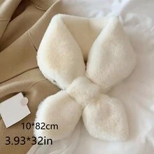 1 件男女通用純色毛絨十字圍巾,可愛暖頸,淑女風格,適合秋冬戶外穿著 - 白色 - 查看 6